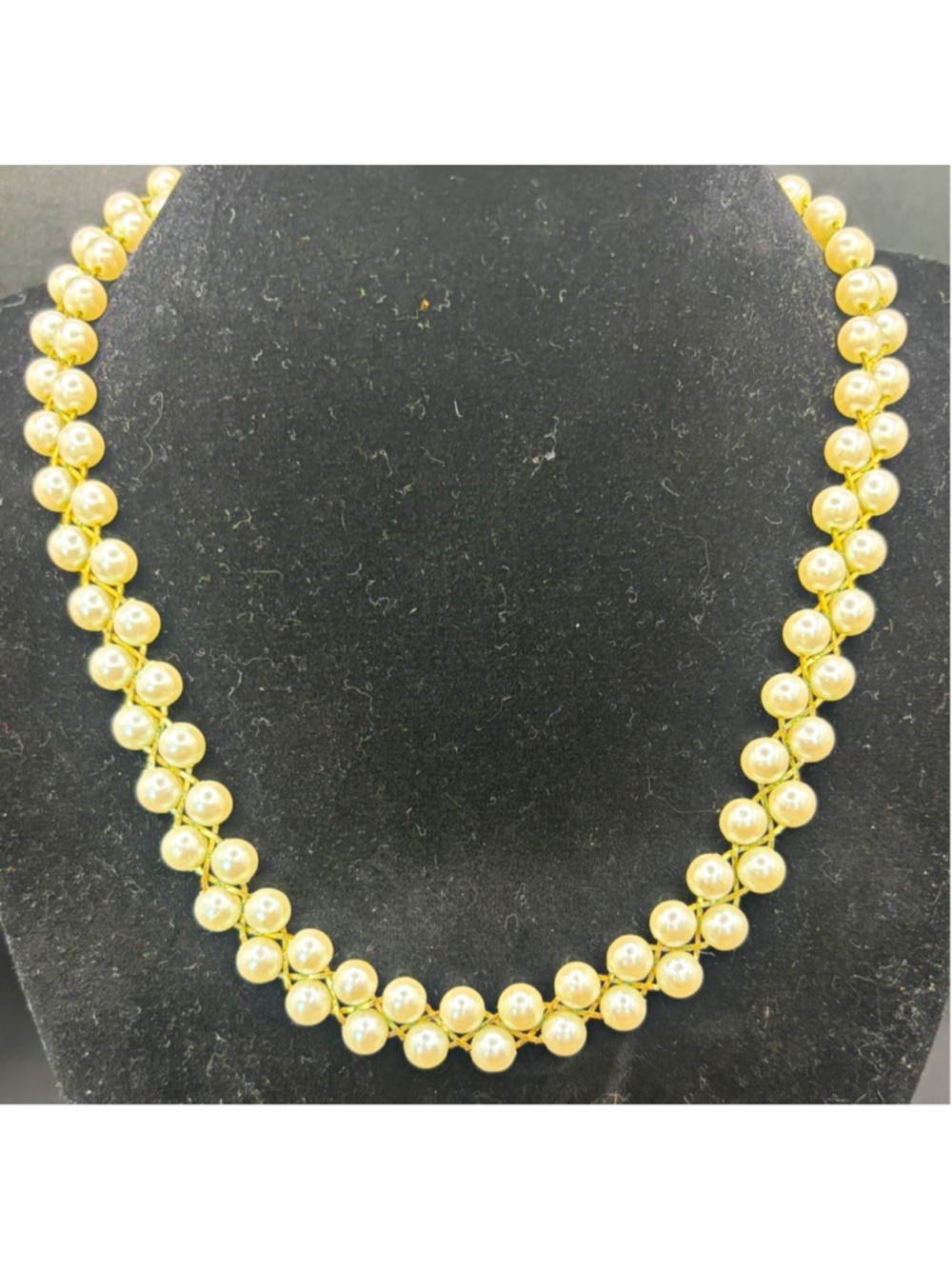 Avon Signed Double Strand Faux Pearl Beaded Necklace Gold Tone Hook Clasp